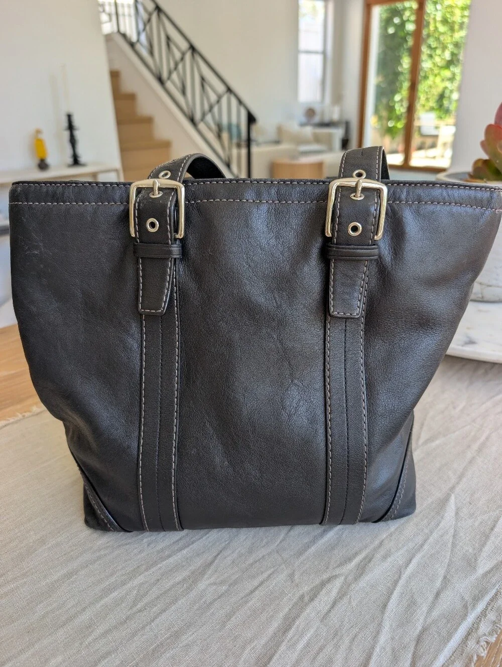 Coach Black Leather Hampton Tote Shoulder Bag